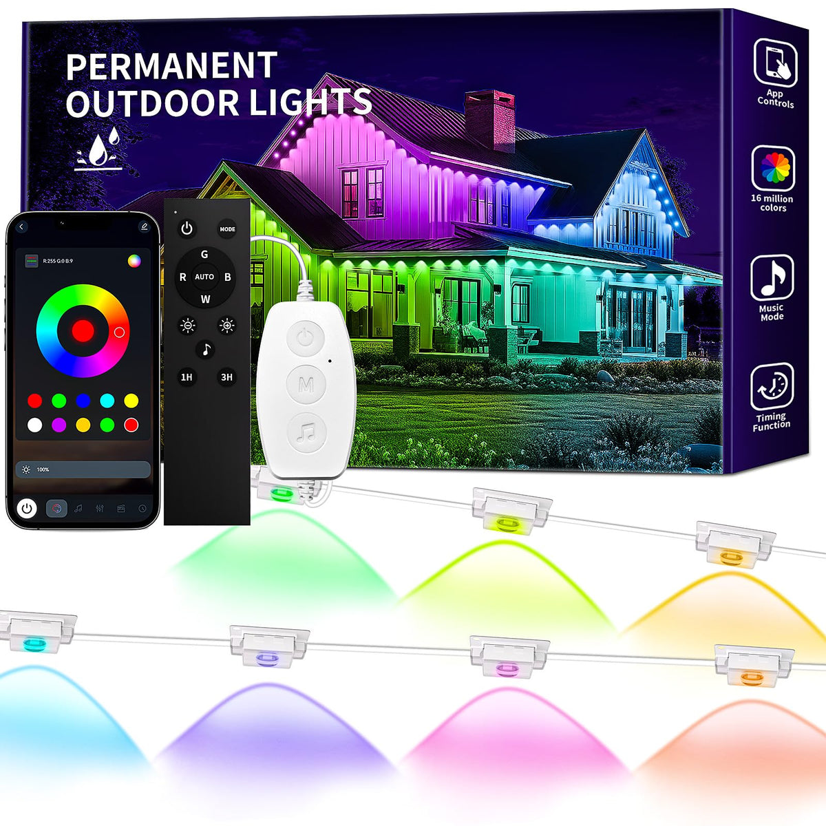 KSIPZE outdoor lights on eaves for year-round weatherproof lighting.