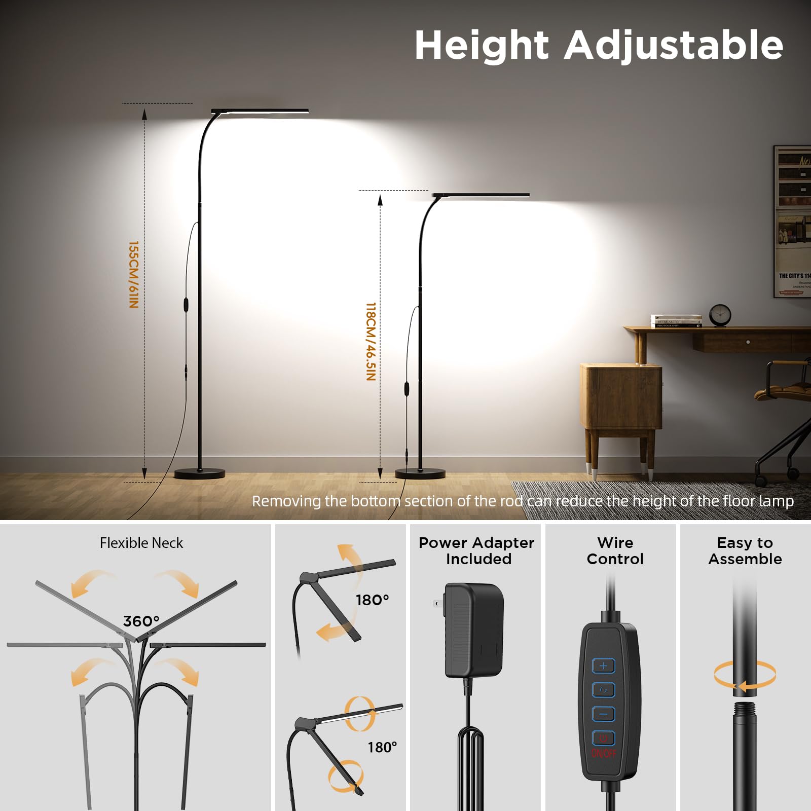 KSTARITE lamp head tilts 270 degrees for flexible room lighting.