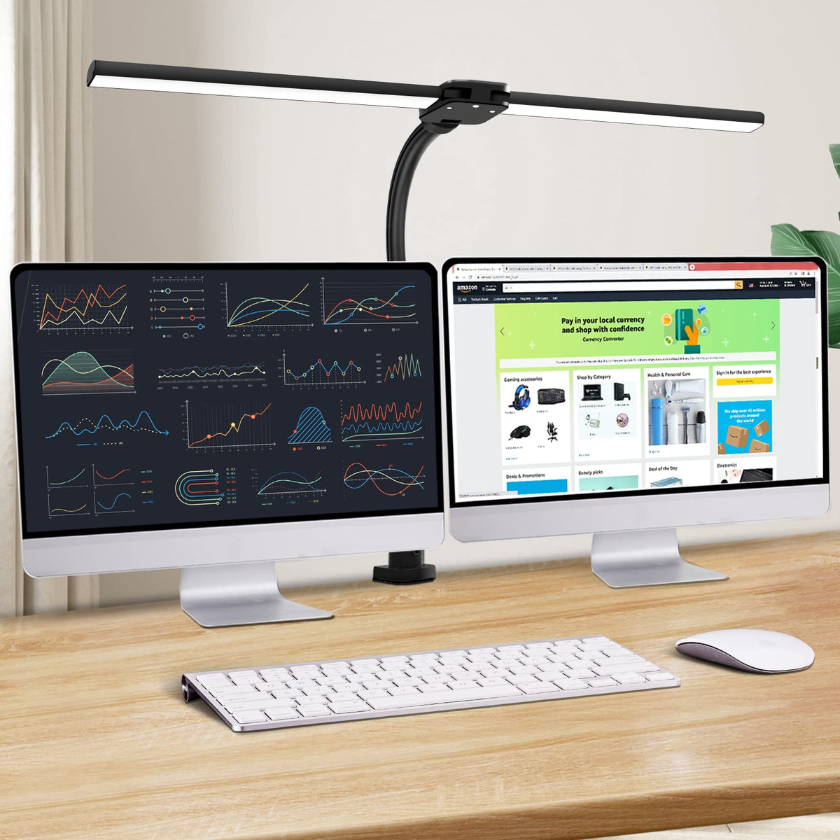 Ksunun double-head LED desk lamp provides wide illumination for large desks.