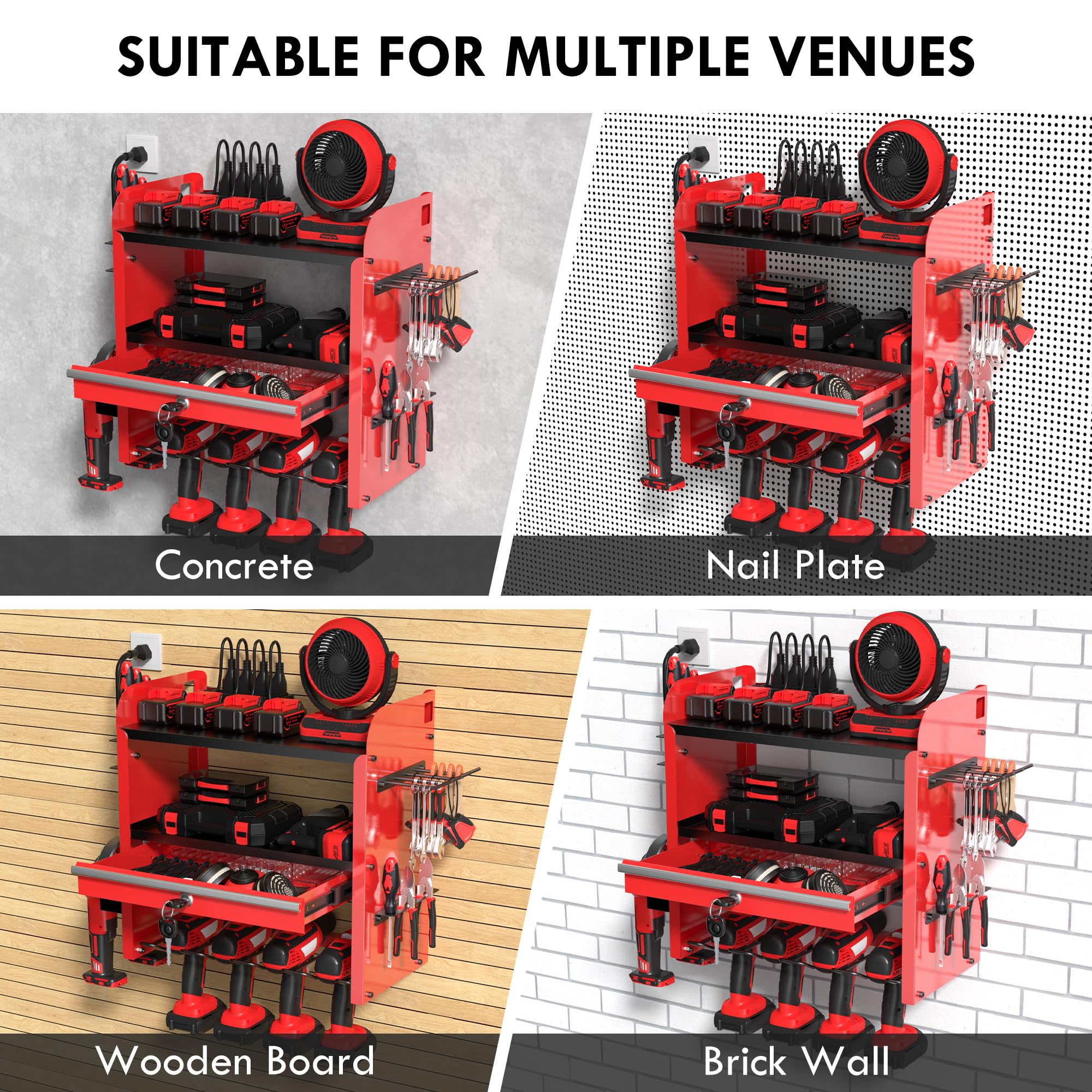 KSVO cable management feature on power tool organizer keeping cords tidy