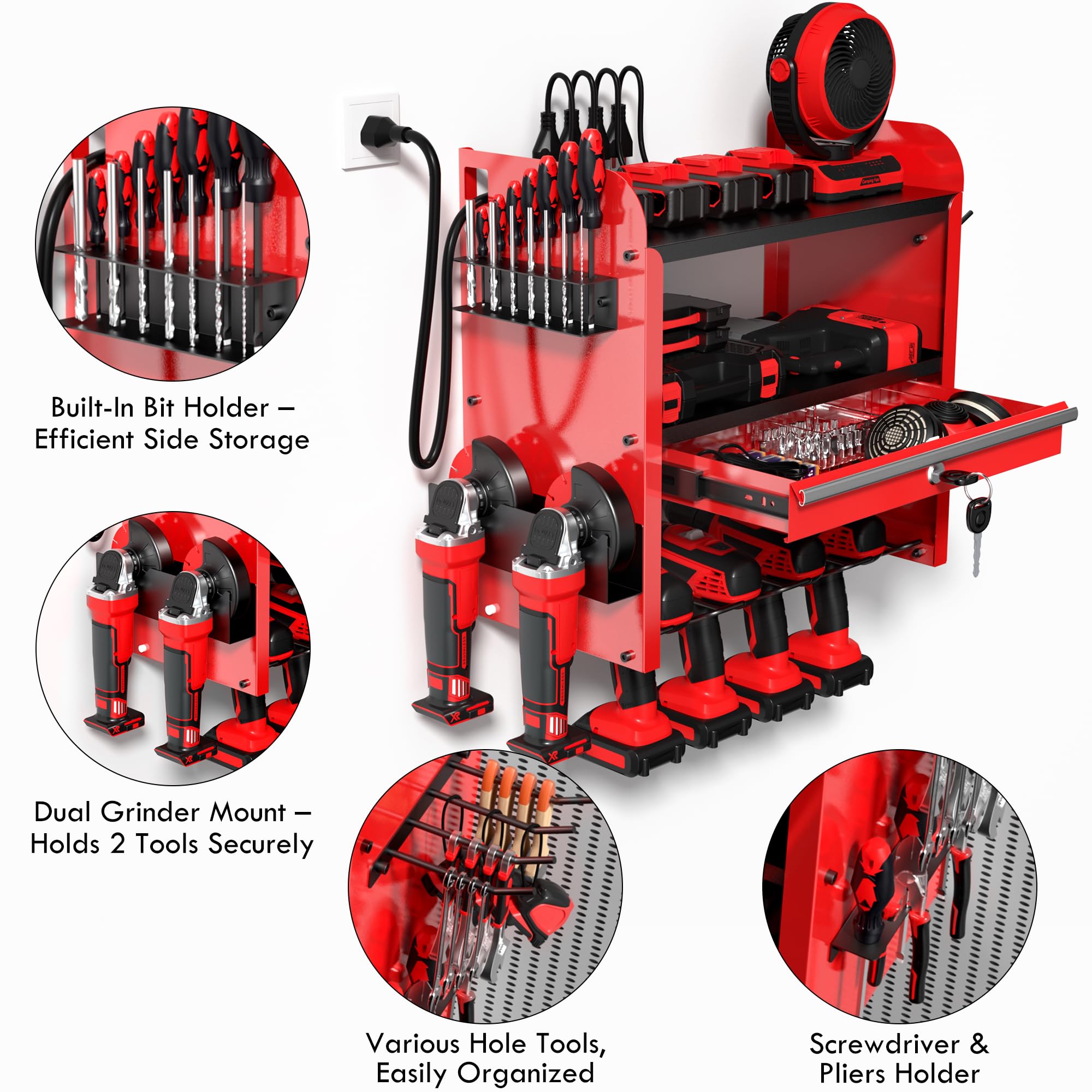 KSVO four-tier shelving on tool organizer holding large and small tools