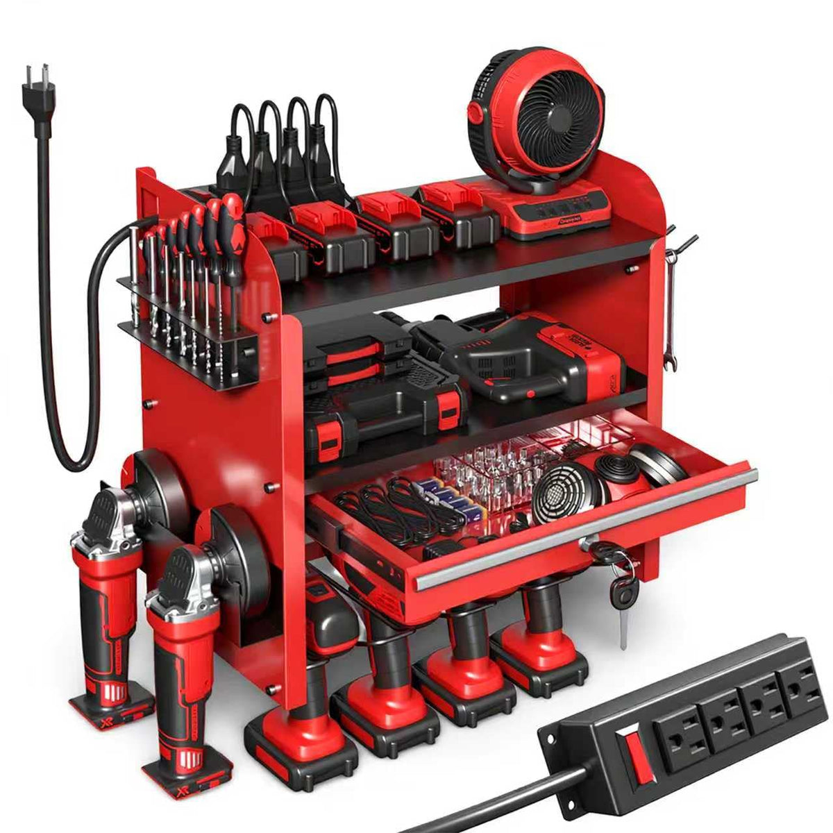 KSVO power tool organizer wall mount displaying charging station and tool rack