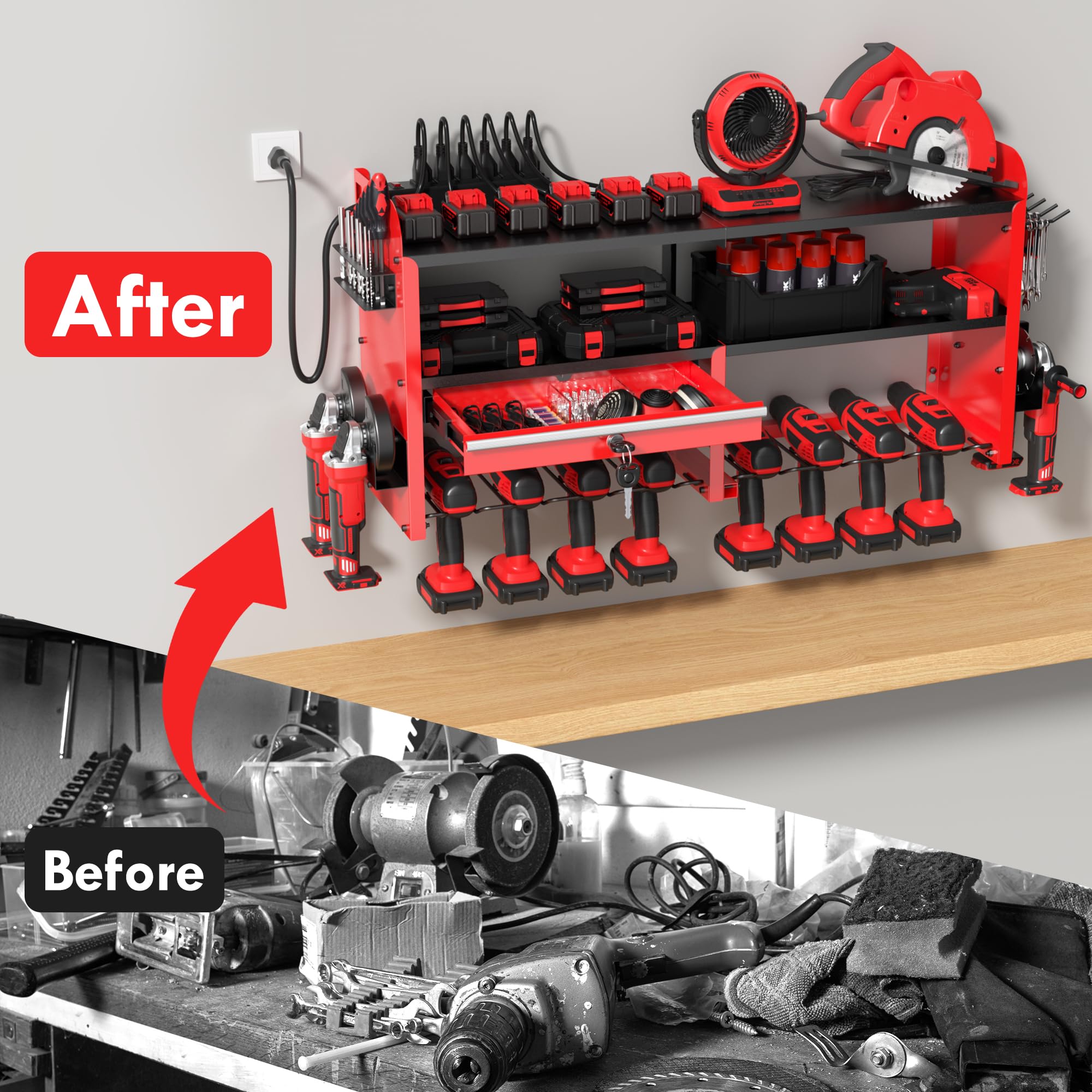 KSVO side racks hold grinders, screwdrivers, pliers for quick access.