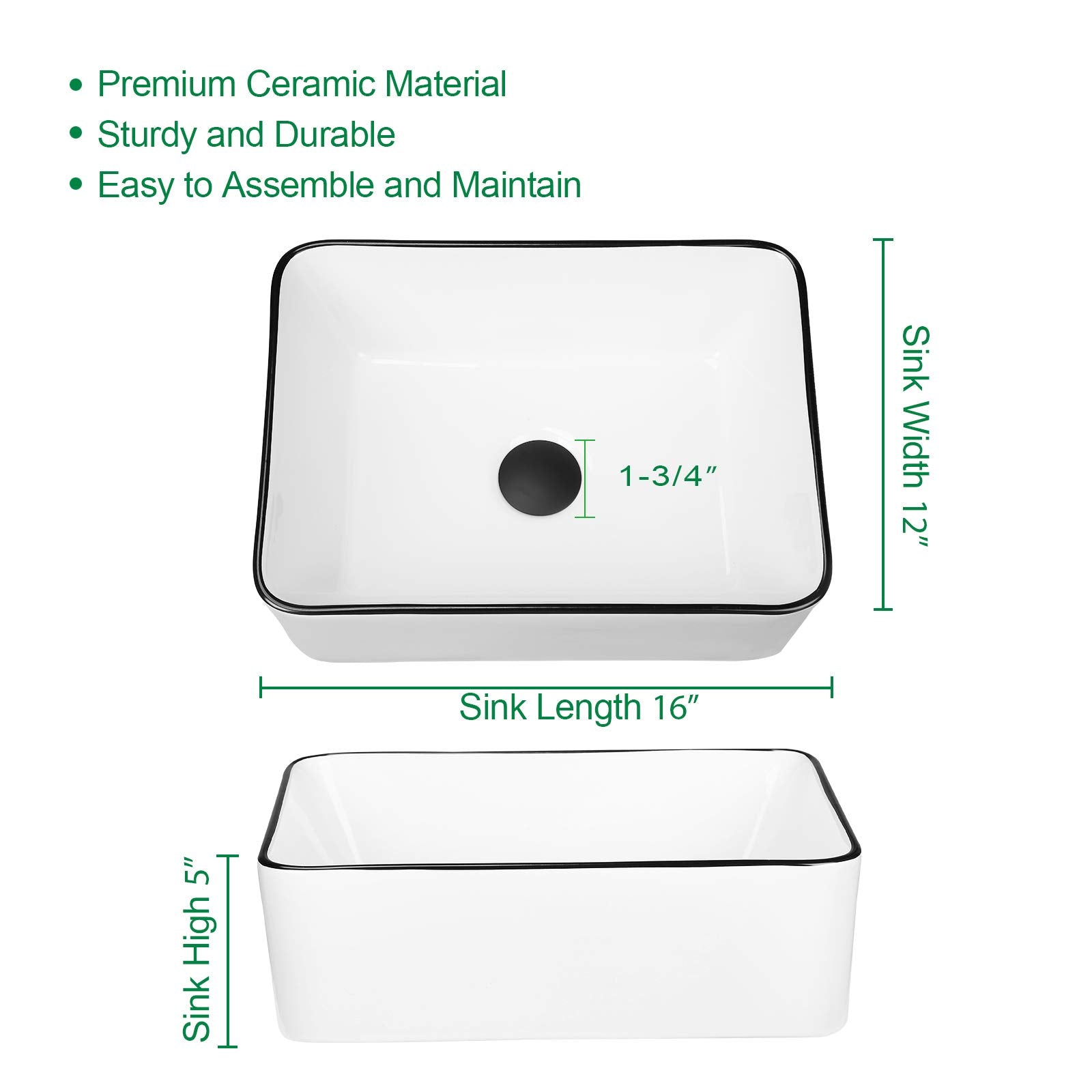 KSWIN 1-3/8 inch drain opening, compatible with most US fixtures