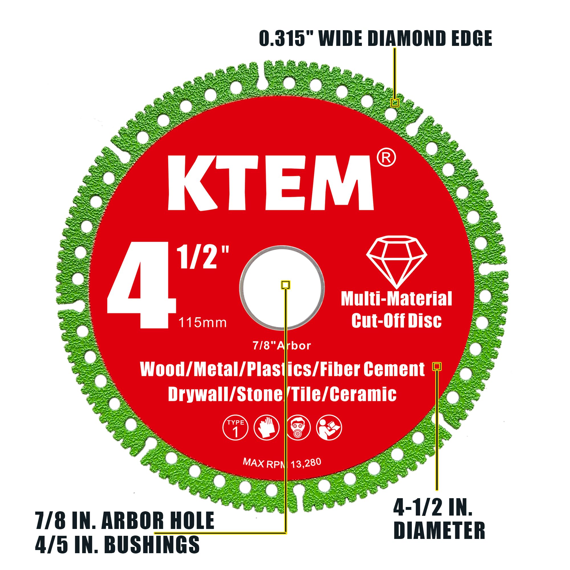 KTEM durable cutting-disc construction resists wear during heavy cutting