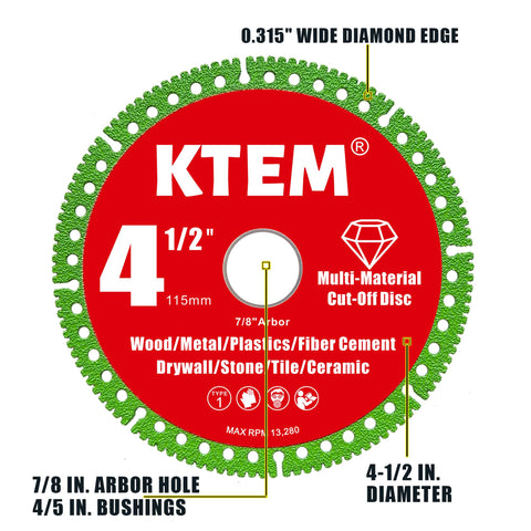 KTEM durable cutting-disc construction resists wear during heavy cutting