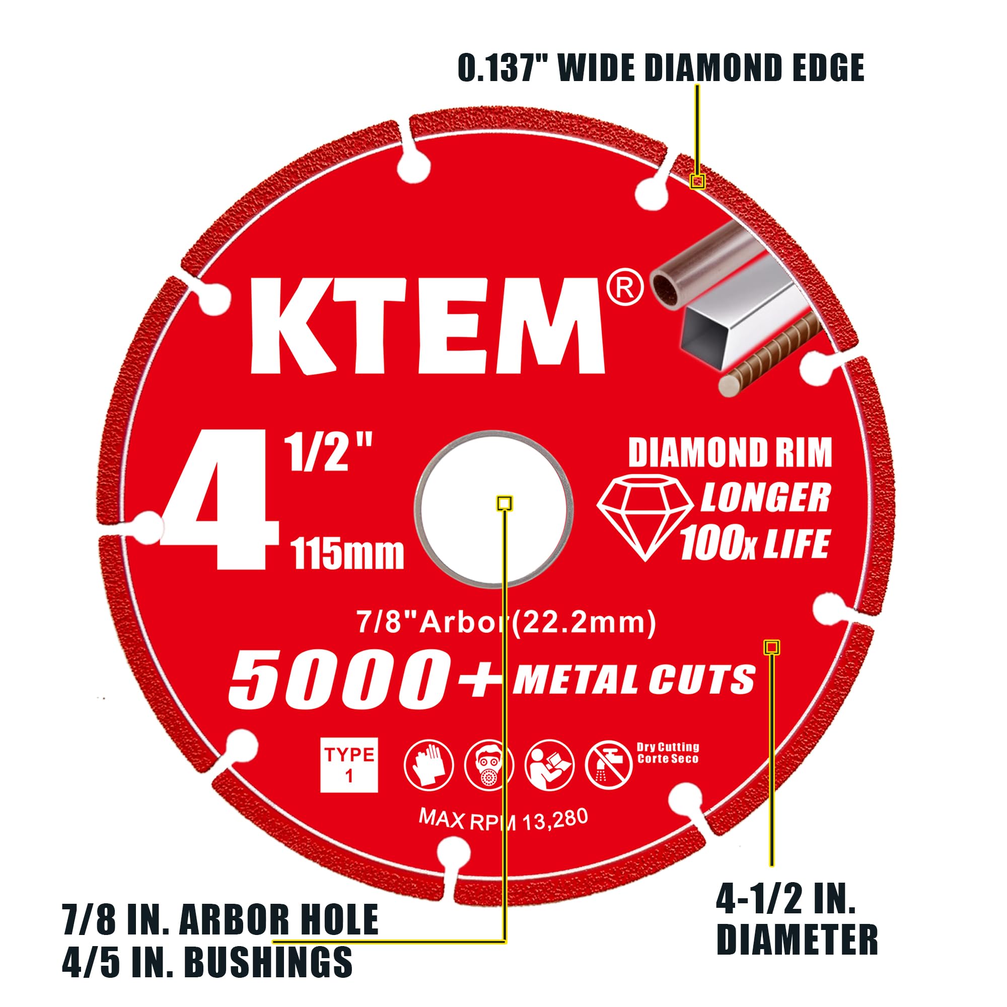 KTEM pack of three professional cut-off wheels for multiple metal projects.