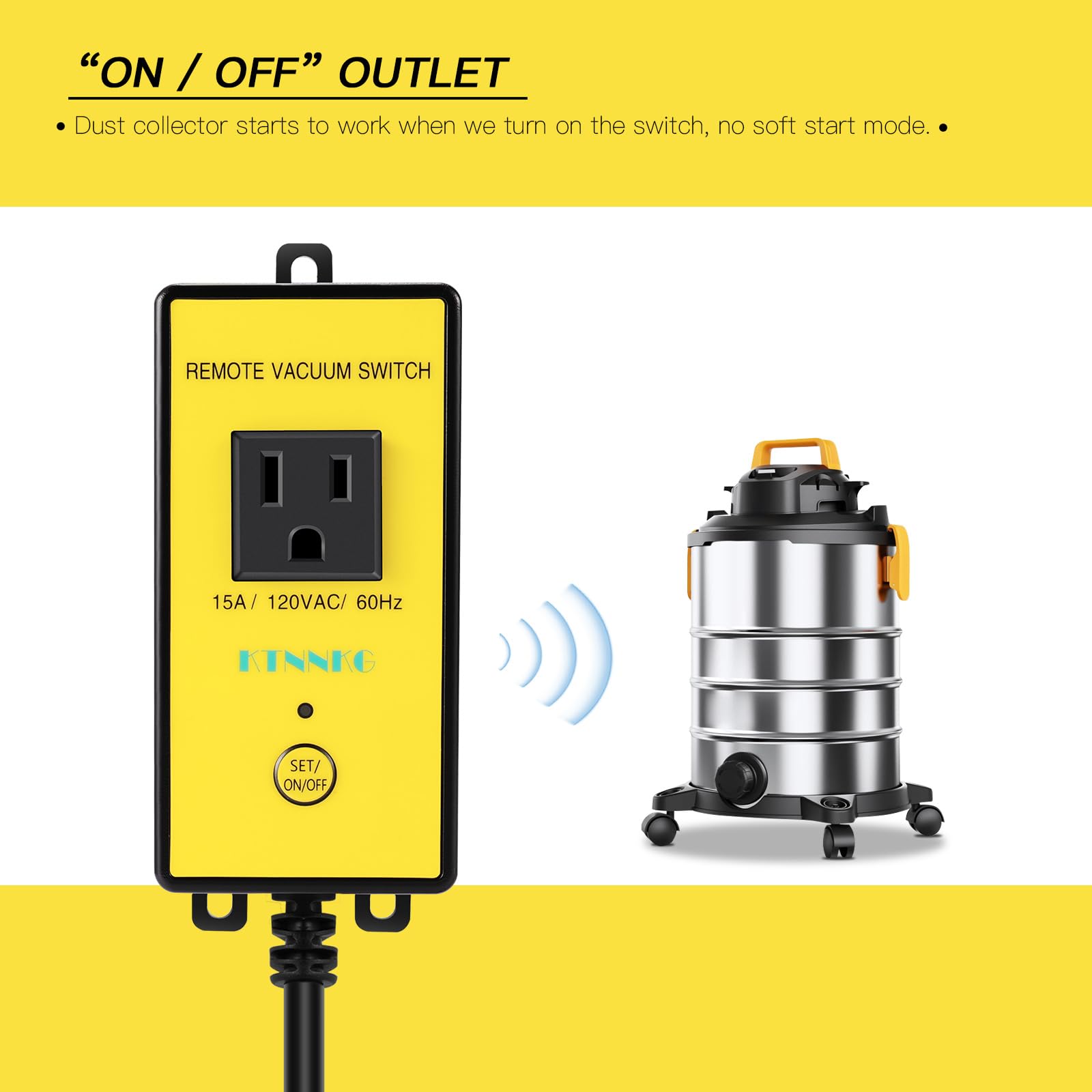 KTNNKG Wireless Outlet on/off demonstrates easy remote control in a workshop.