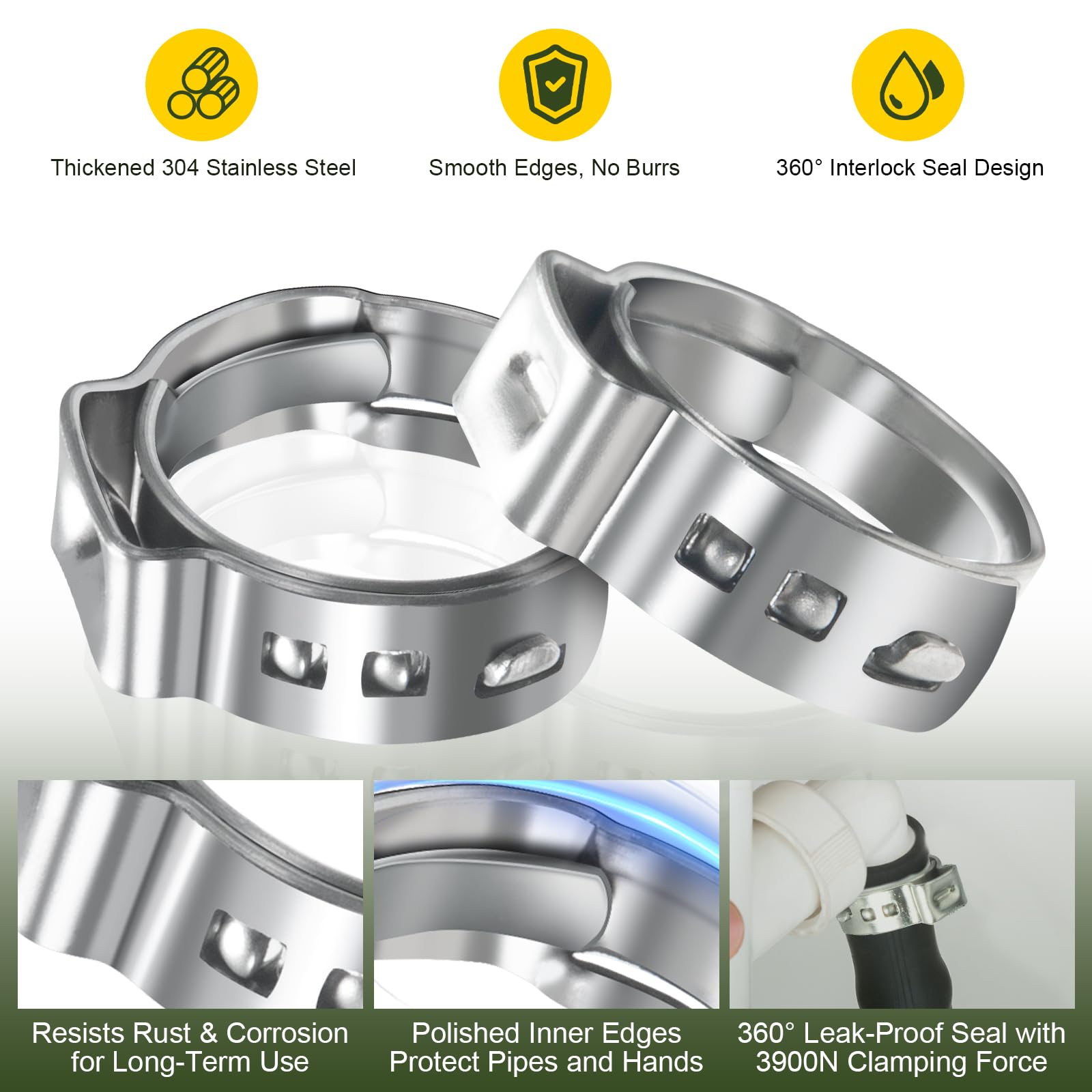 KTROVNN PEX clamp ring interlock design ensures even sealing across connections.