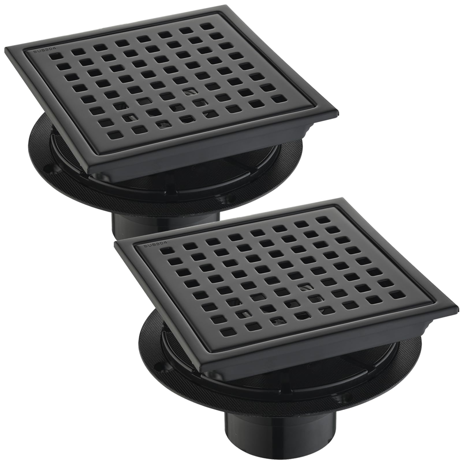 Kuaisailsk 6-inch square drain kit with removable hair filter for easy cleaning.