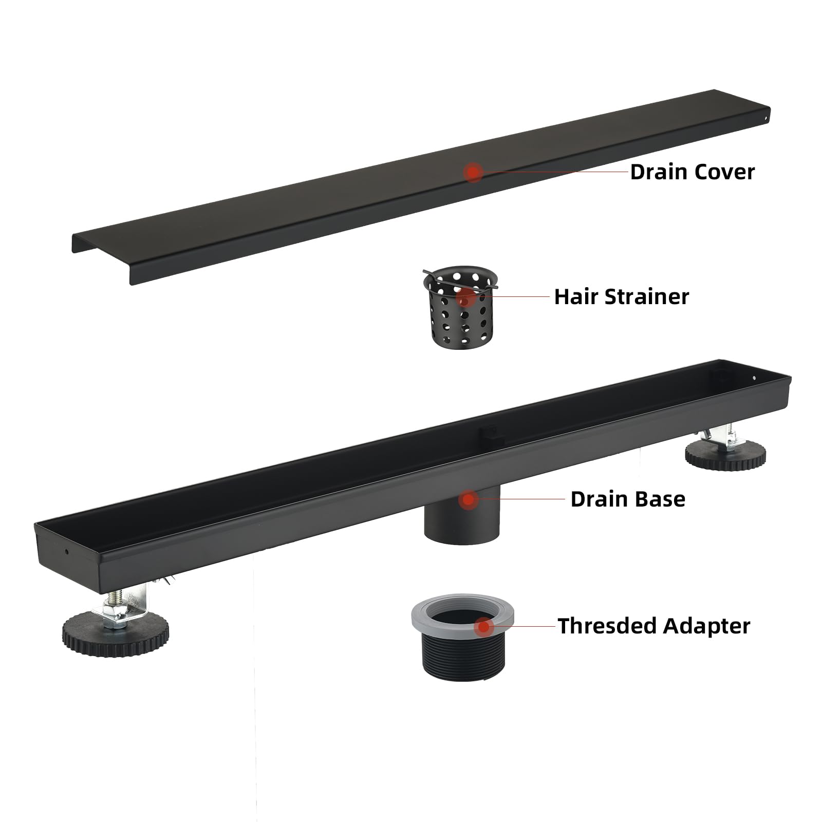 Kuaisailsk linear shower drain adjustable feet detail enabling level installation