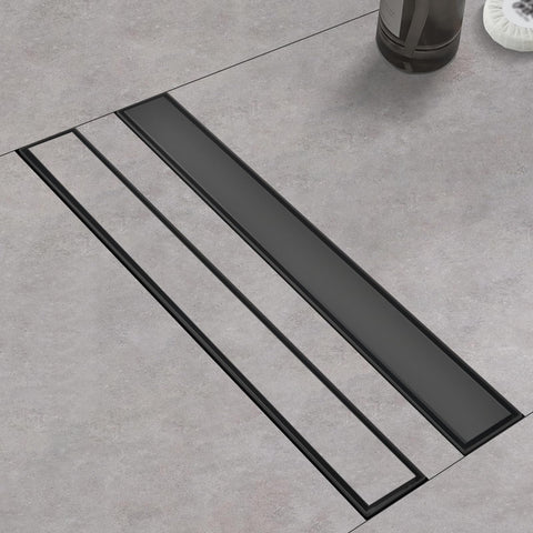 Kuaisailsk linear shower drain top view highlighting a 24-inch channel for fast water drainage