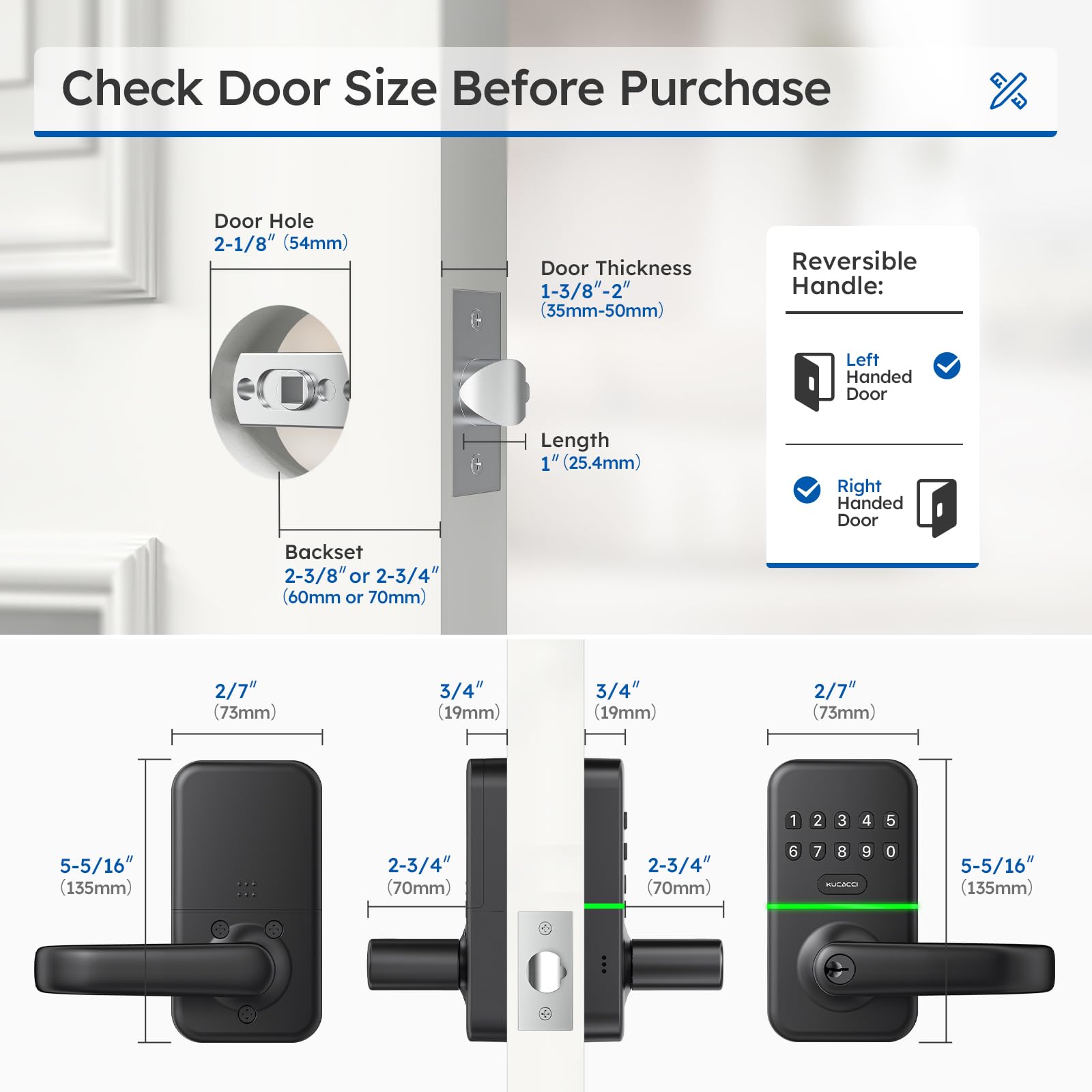 KUCACCI backlit keypad enables secure night access and quick entry.