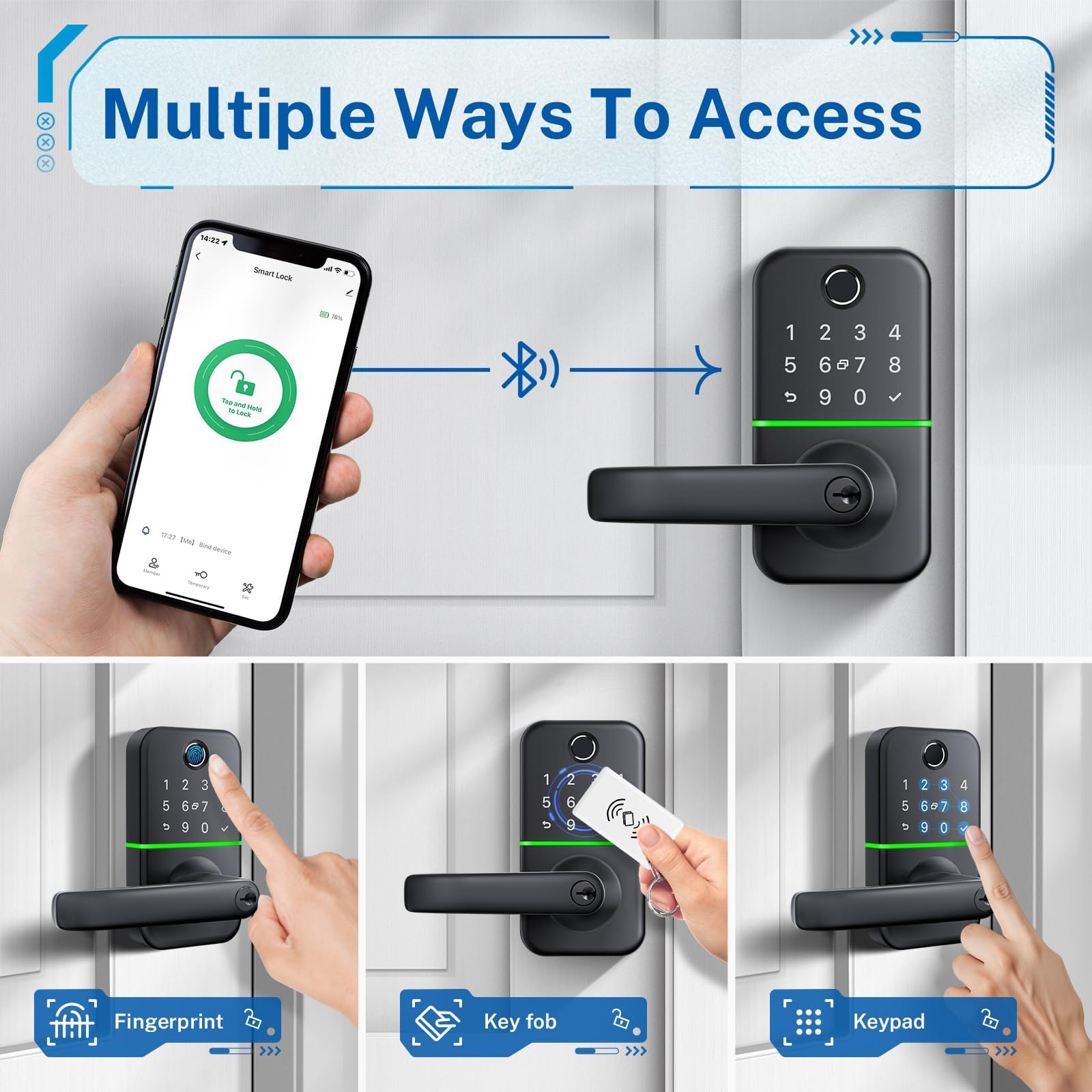 KUCACCI keypad smart door lock handle close-up, secure access with elegant design.