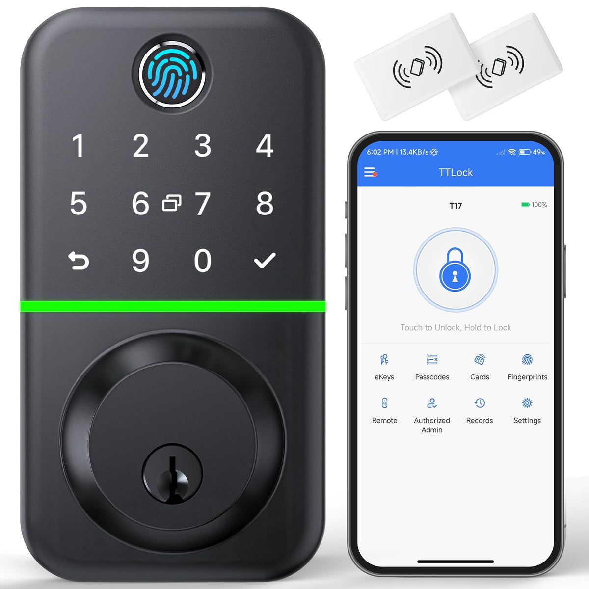 KUCACCI smart door lock front view with keypad for seamless entry.