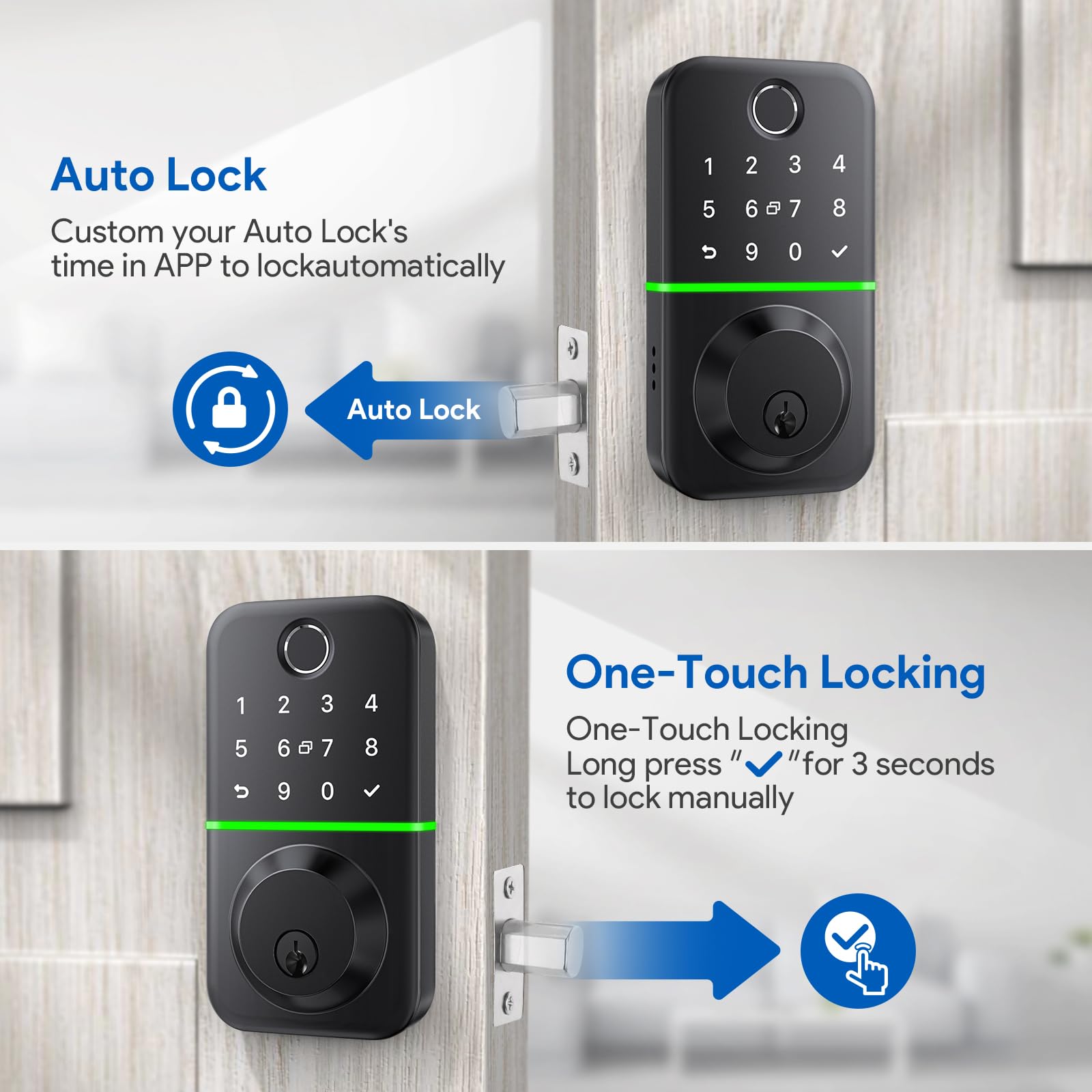 KUCACCI door lock installation guide showing screwdriver setup.