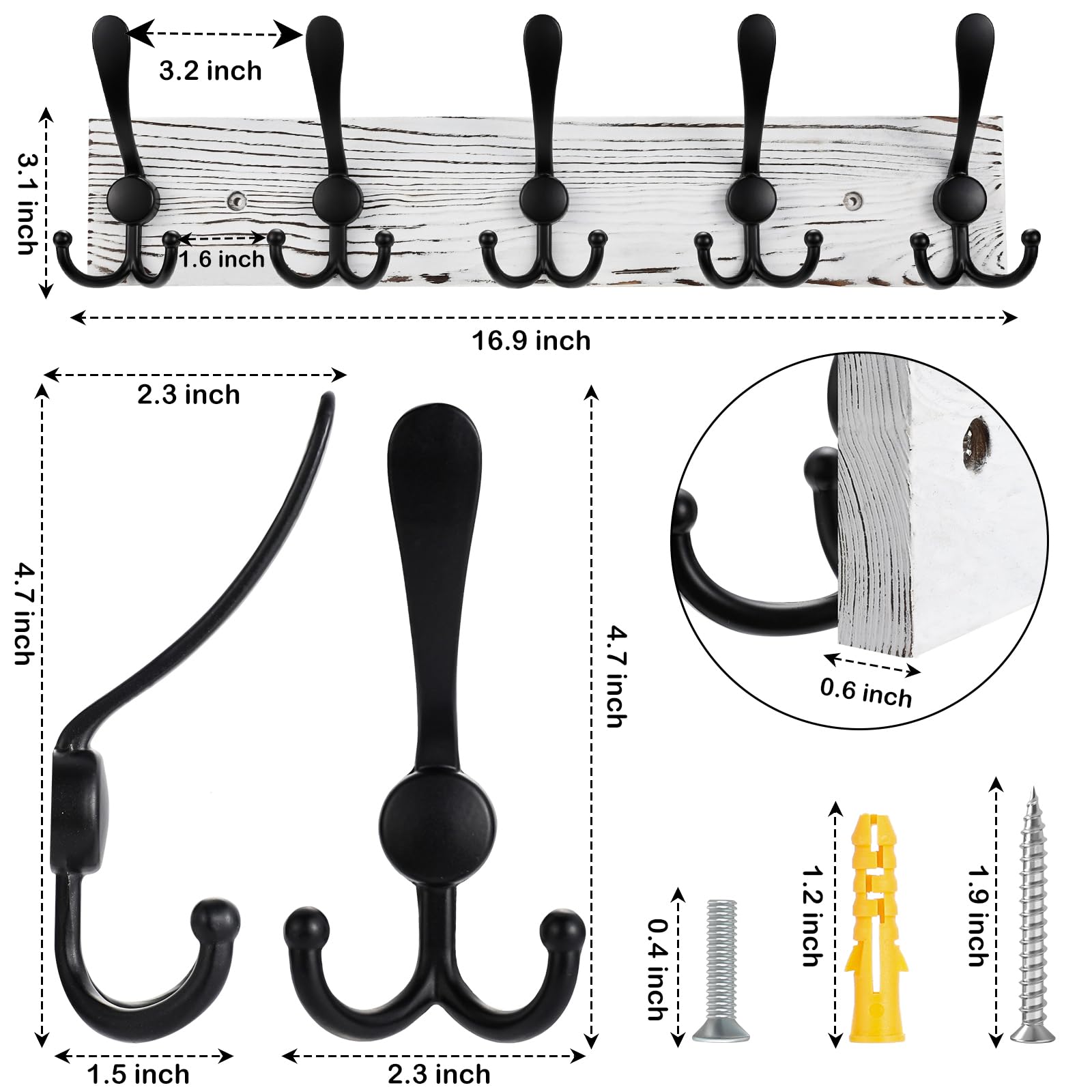 Kuhome pine plank wall rack showing rustic grain and sturdy hooks for everyday coats