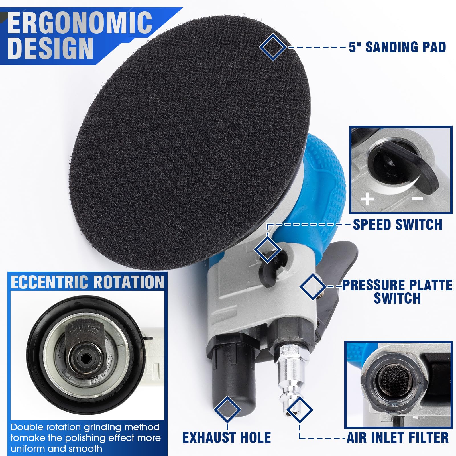 KUIMIT palm-sized sander with cushioned grip for comfortable one-handed use.