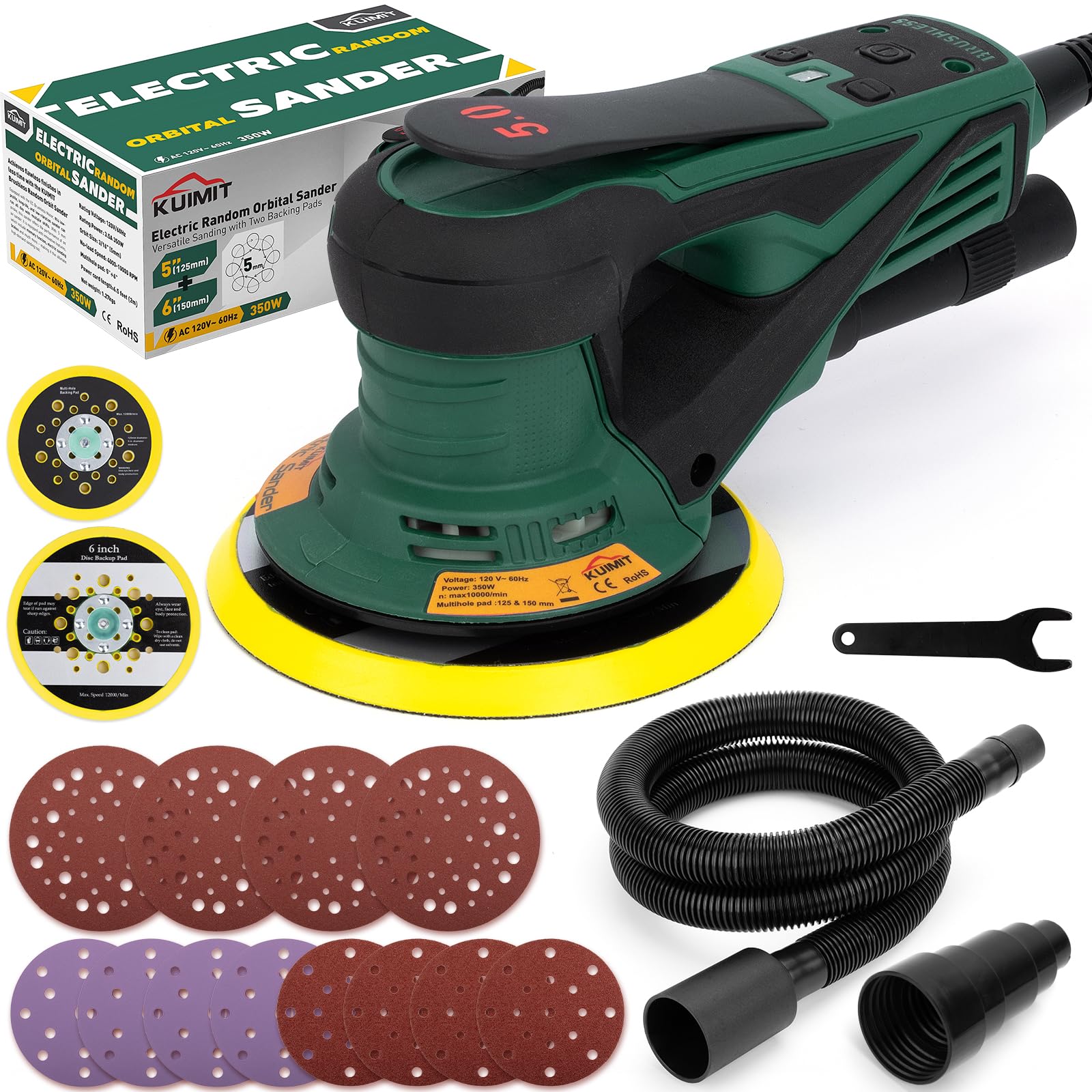 KUIMIT Pro-Grade Orbital Sander with a 5-inch pad for precise detail work and smooth finishes.