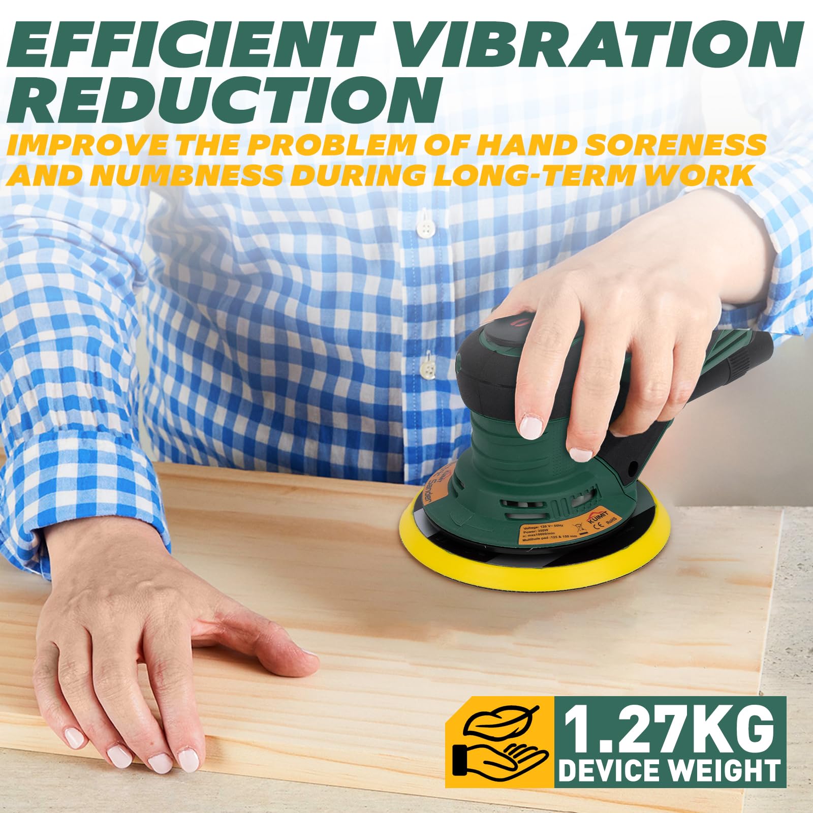 Included accessories for immediate use: pads, cord, hose, and discs.