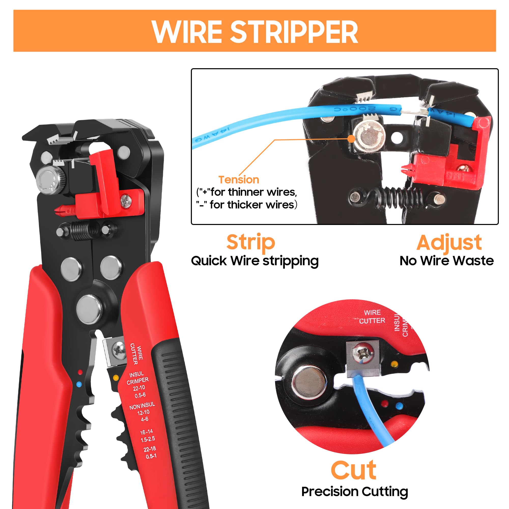 Kuject adjustable ratcheting crimping tool ensures secure, professional crimps each time.