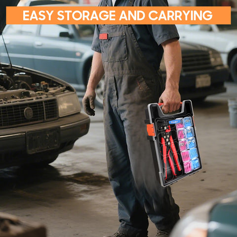 Kuject case with 20 compartments keeps parts separated for neat setups.