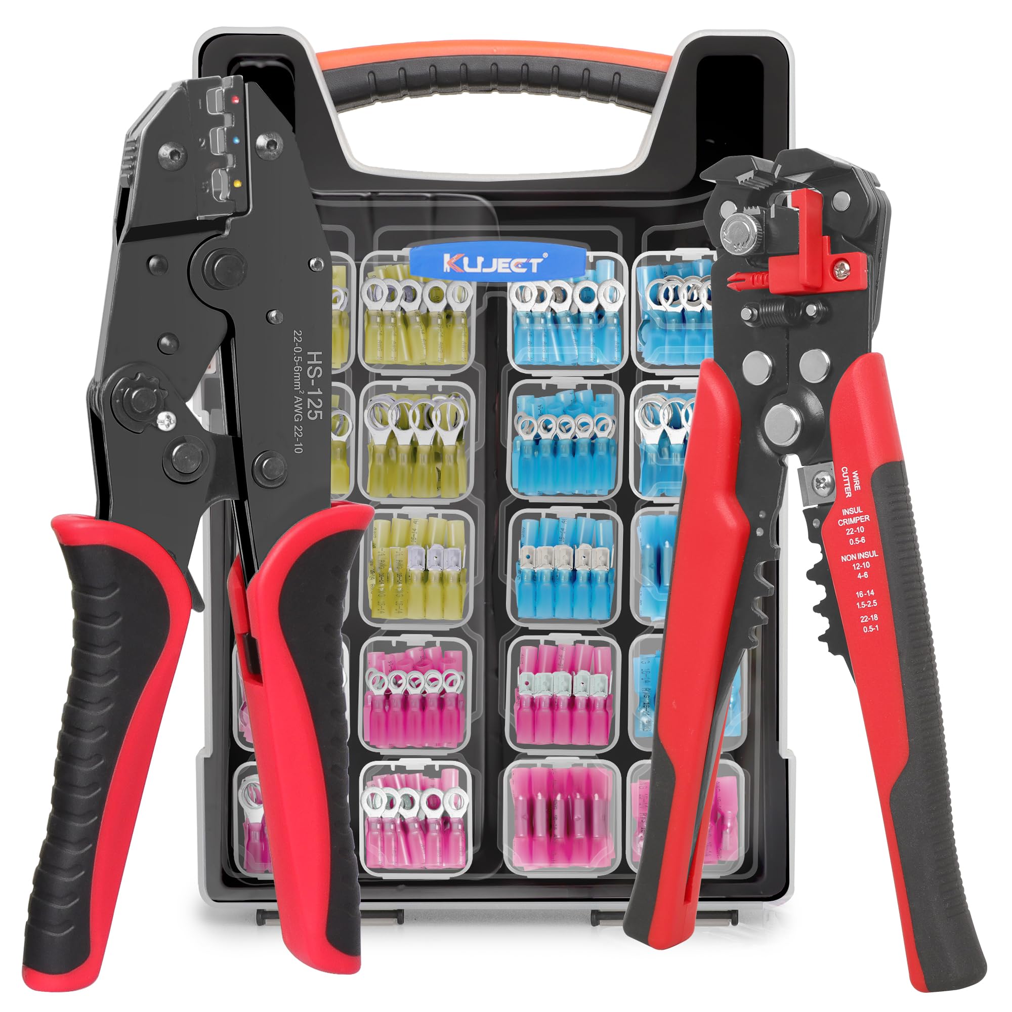 Kuject crimping tool kit in case, organized for quick access during repairs.