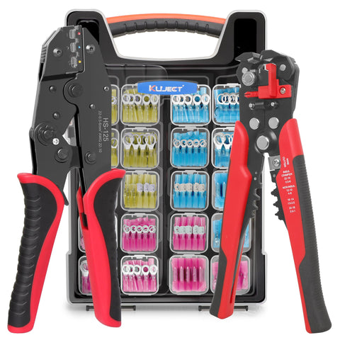 Kuject crimping tool kit in case, organized for quick access during repairs.