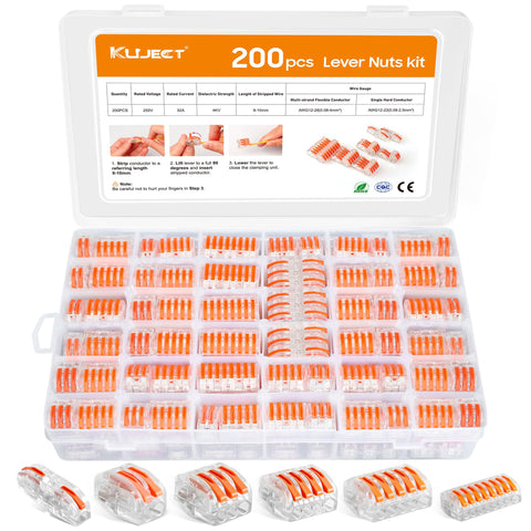 Kuject lever nut connector 2-port enabling quick, tool-free wiring in tight spaces