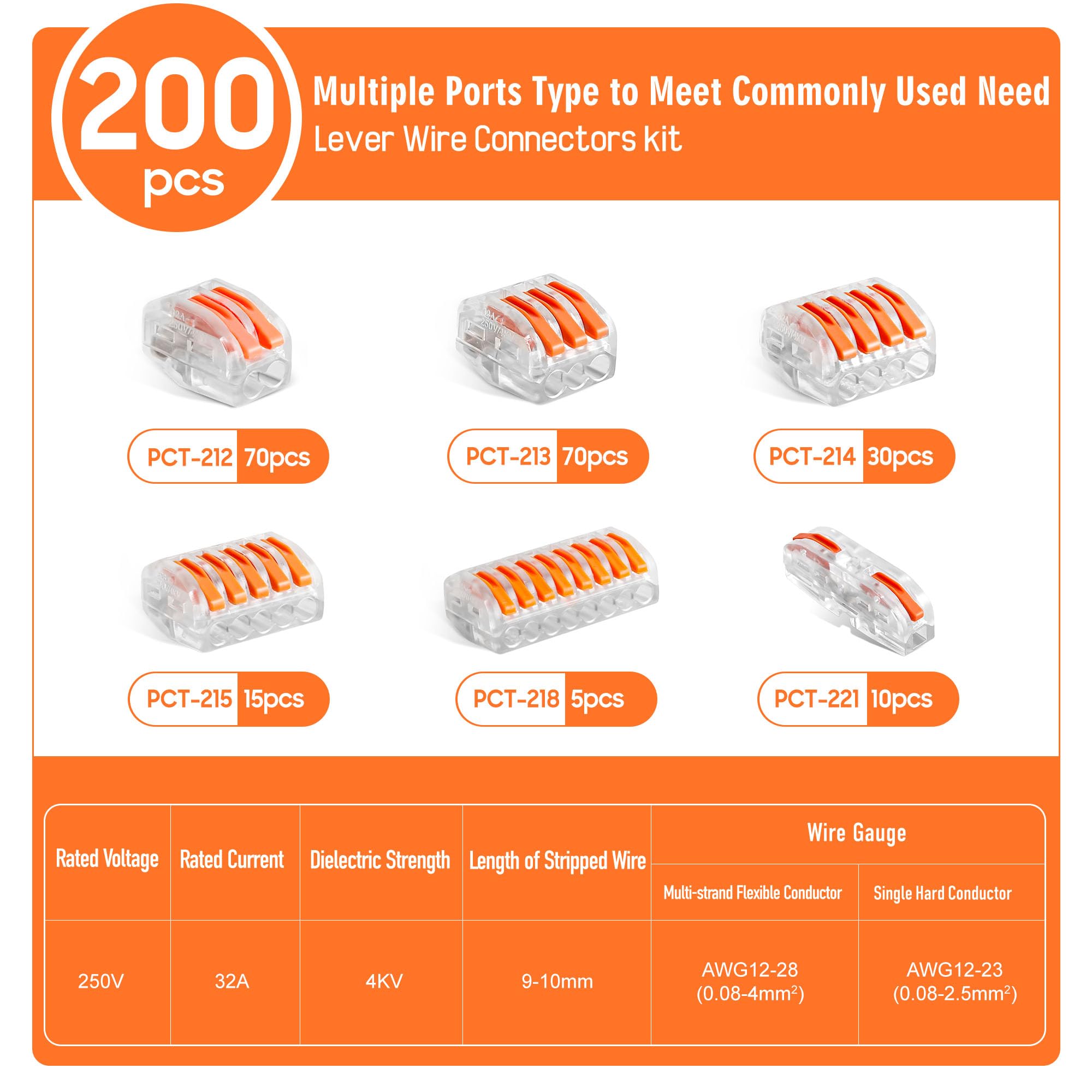 Kuject lever nut connector 3-port for compact multi-conductor splicing