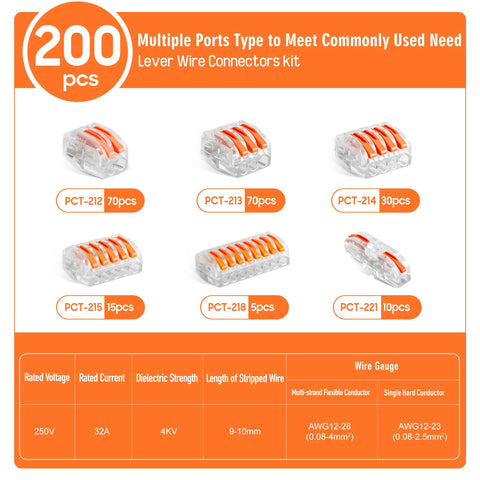 Kuject lever nut connector 3-port for compact multi-conductor splicing