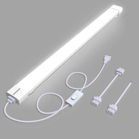 KUKUMAO utility LED shop light with plug, 4ft fixture for garage illumination.