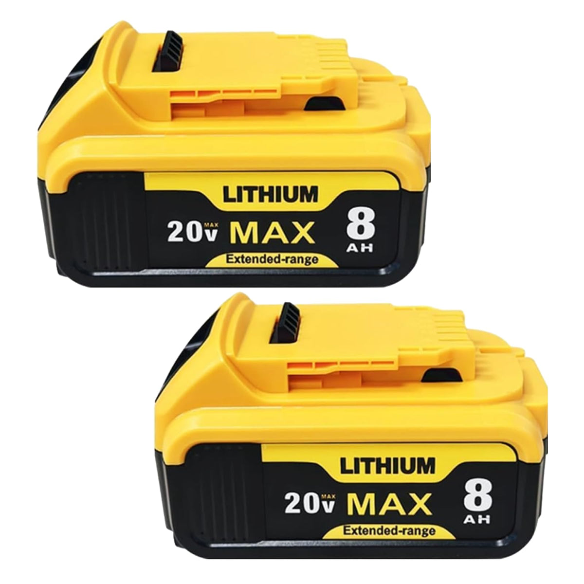 Kulatiom 2Pcs 8.0Ah 20V battery front view for Dewalt compatibility with extended run time