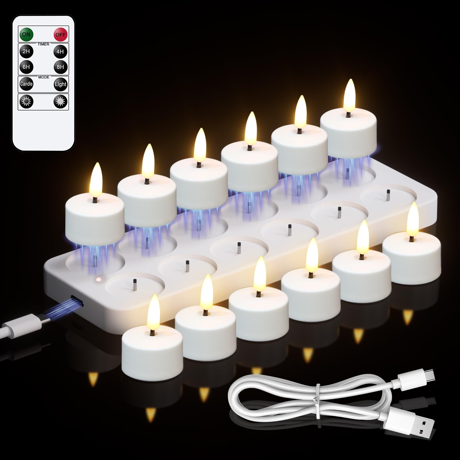 KunSwenn rechargeable tea lights on charging base for eco-friendly ambiance.