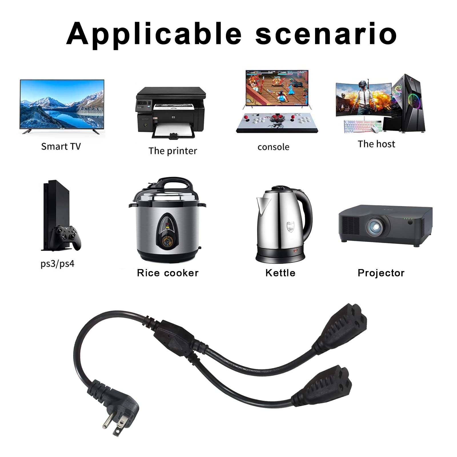 KUNCAN Y-splitter 3-prong compatibility for computers and printers