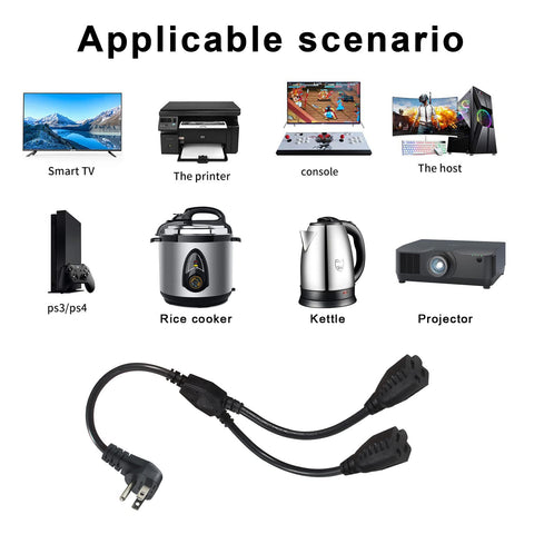 KUNCAN Y-splitter 3-prong compatibility for computers and printers