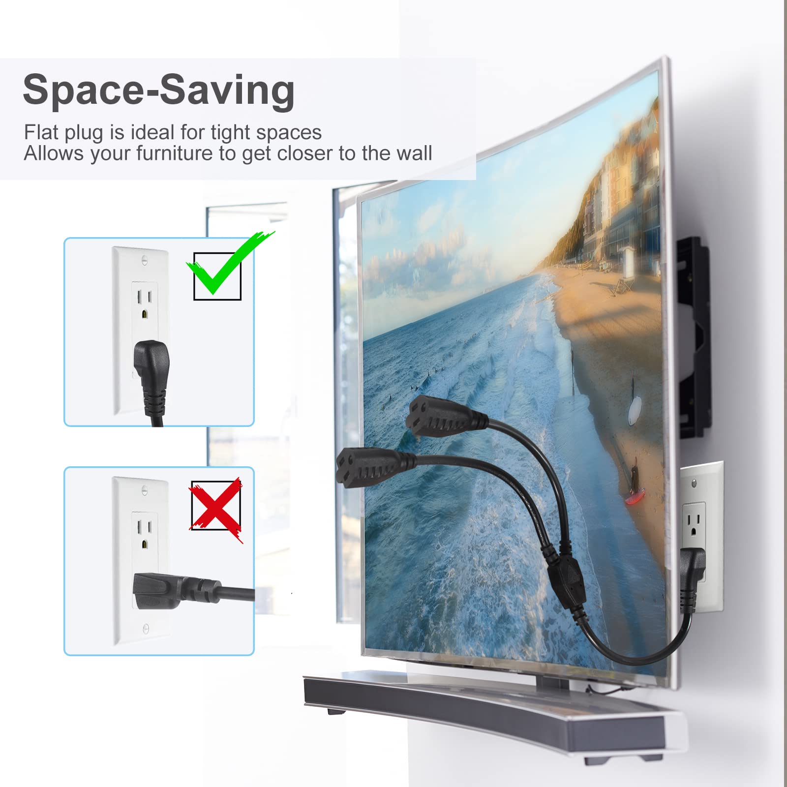 KUNCAN Y-splitter space-saving design minimizes outlet crowding