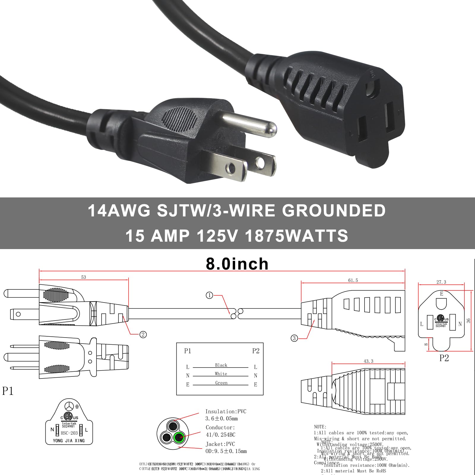 KUNCAN cord with strain relief plug easy to plug and unplug for daily use.