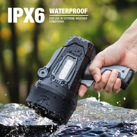 Kungf Spotlight IPX6 waterproof design withstands rain and splashes.