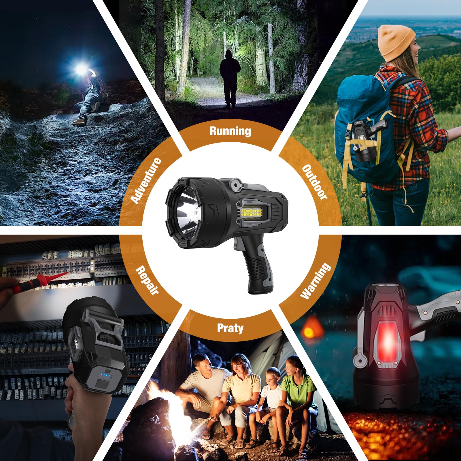 Kungf Spotlight built-in battery powers devices on the go.