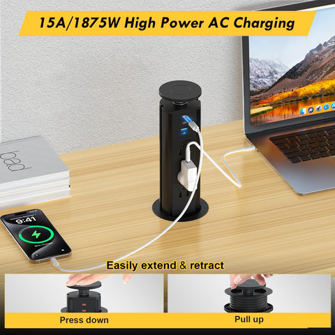 Kungfuking pop up outlet used on kitchen island for convenient power