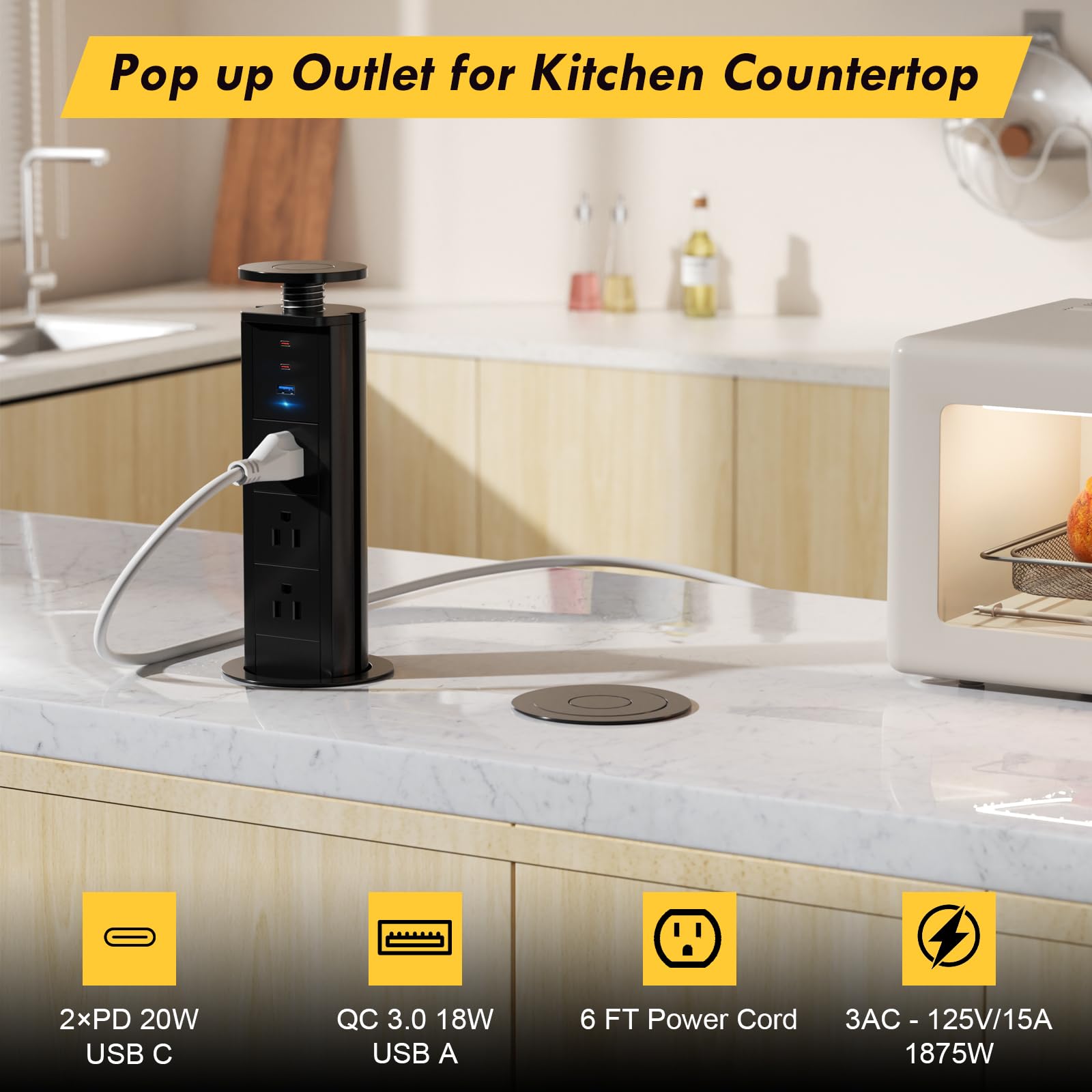 Kungfuking pop up outlet USB-A and USB-C ports for quick charging