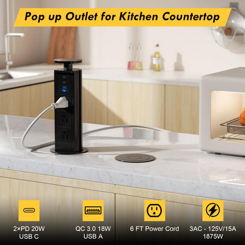 Kungfuking pop up outlet USB-A and USB-C ports for quick charging
