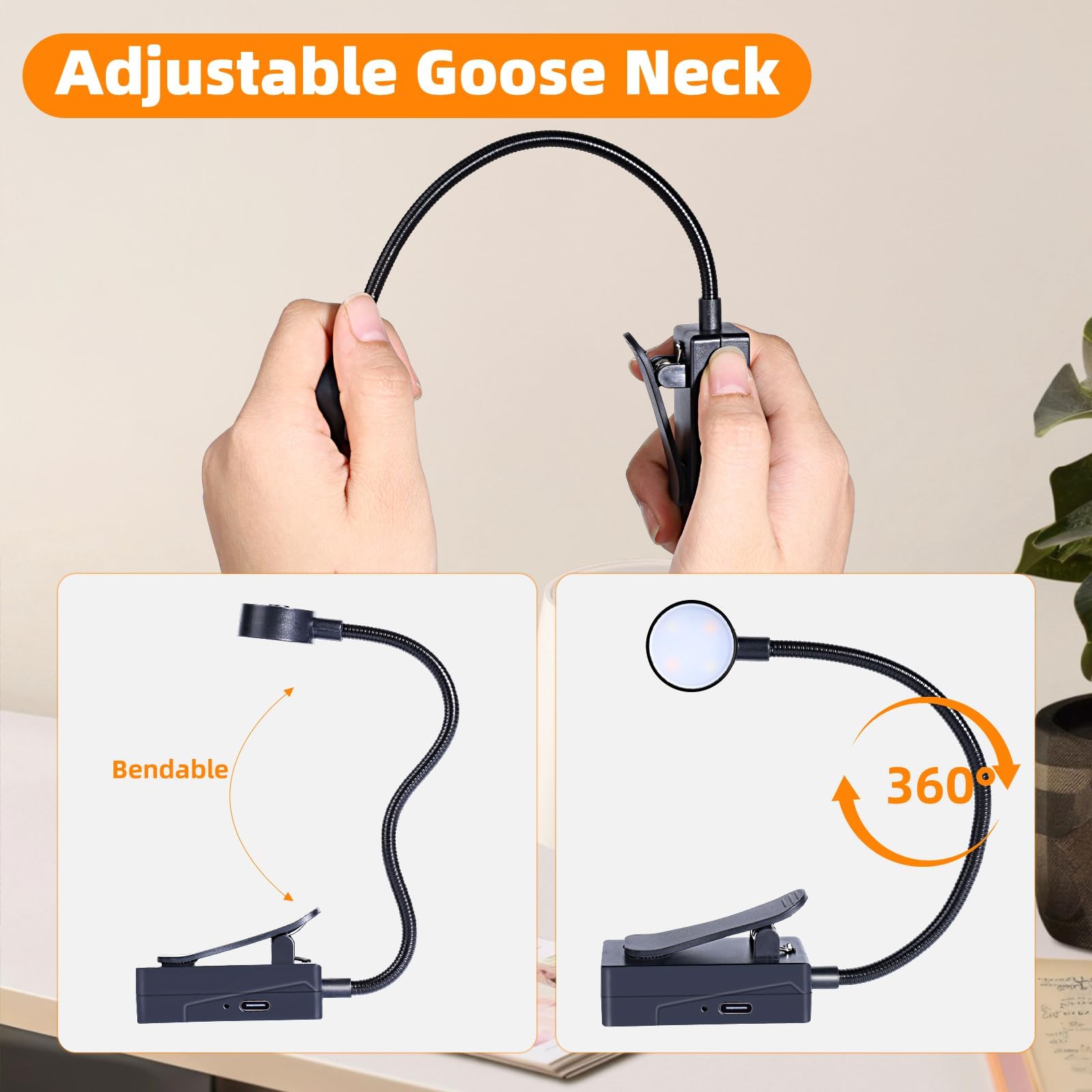 KunHe book light with three brightness levels for flexible reading.