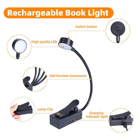KunHe book light with bendable stand directs light precisely where needed.