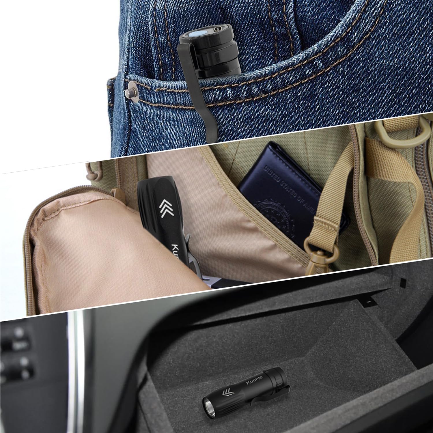 KunHe durable aluminum body pocket light withstands weather and drops