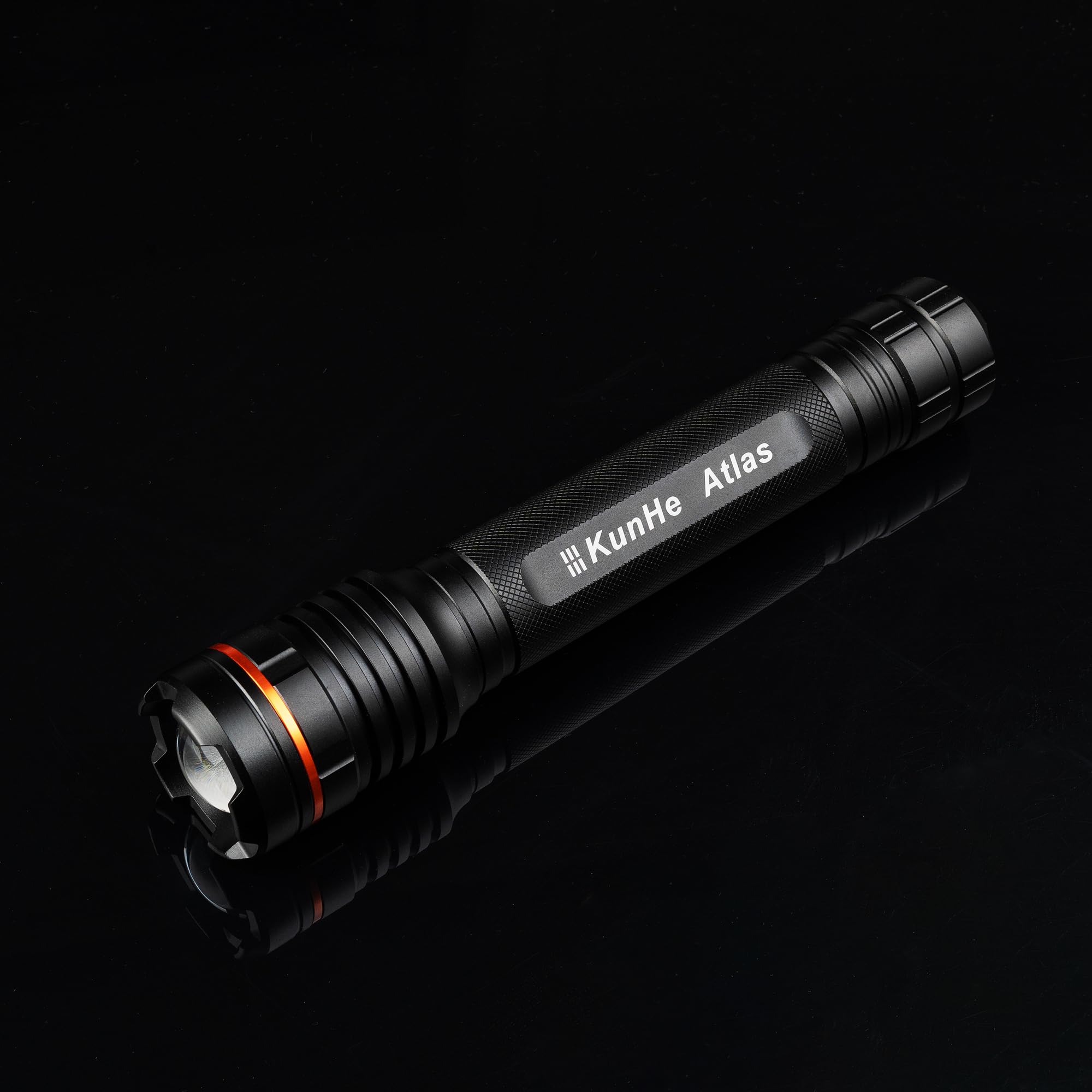 KunHe heavy duty flashlight with aluminum body and secure grip.