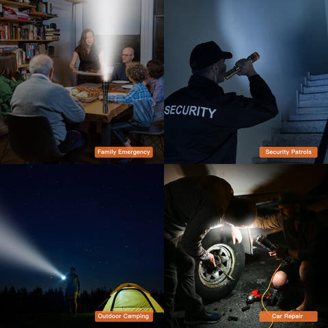 KunHe flashlight in emergency kit for power outages and storms.