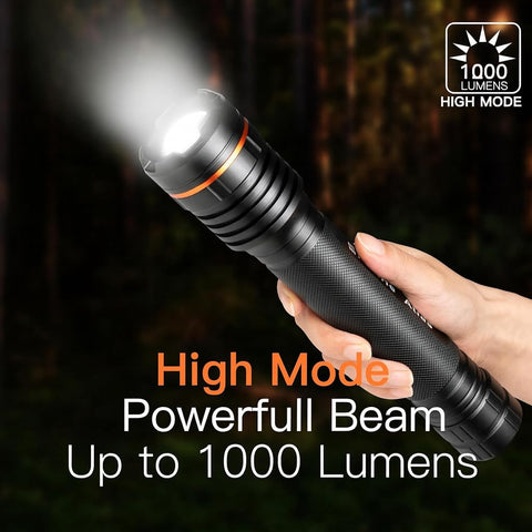 KunHe flashlight with IPX6 protection for rain and splashes.