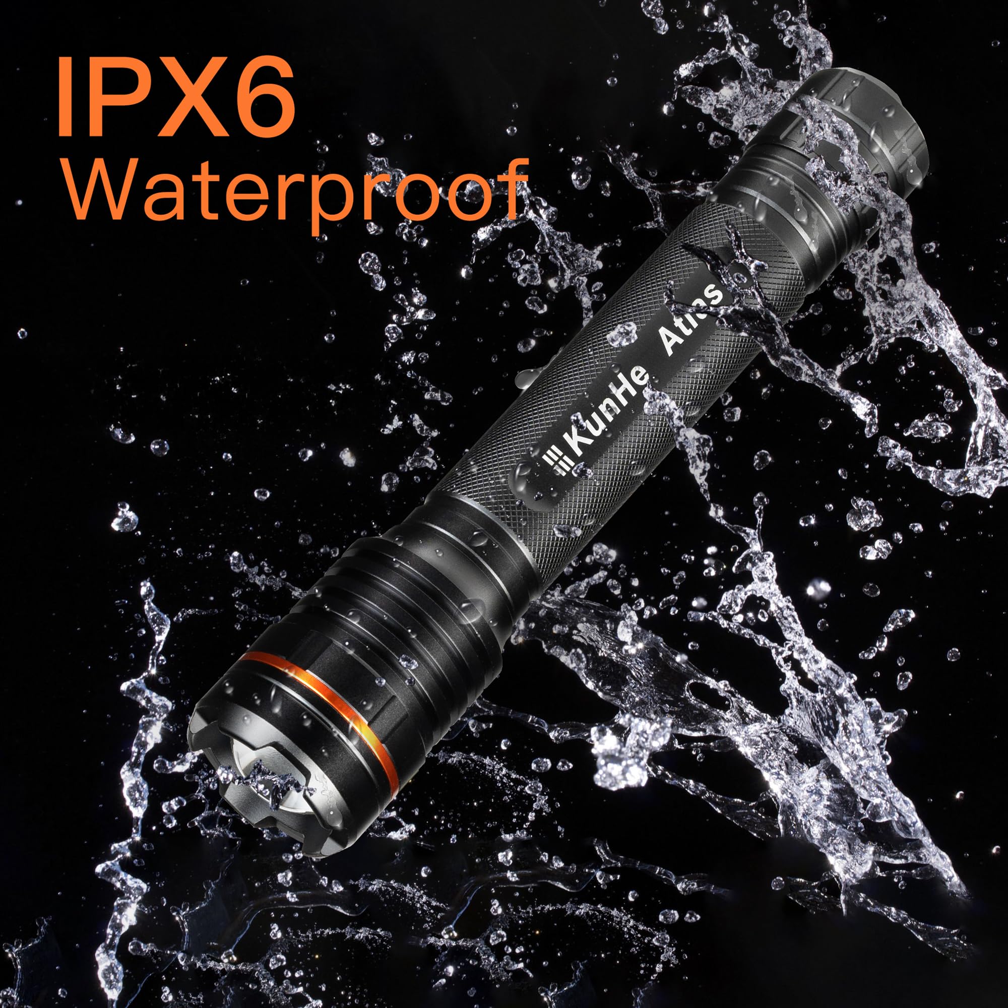 KunHe heavy duty flashlight ready for camping and nighttime safety.